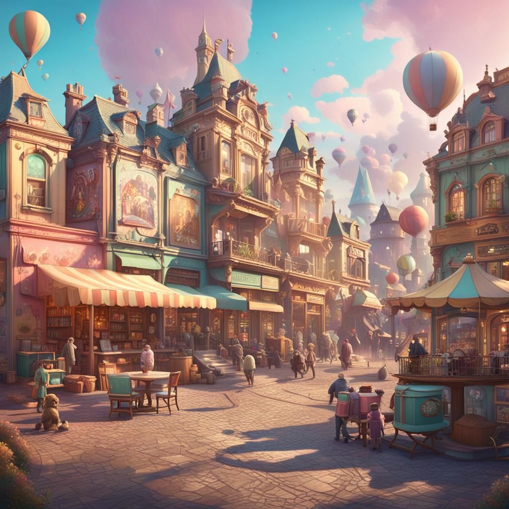 Patchwork Pastel Cityscape: Fantasy Concept Art