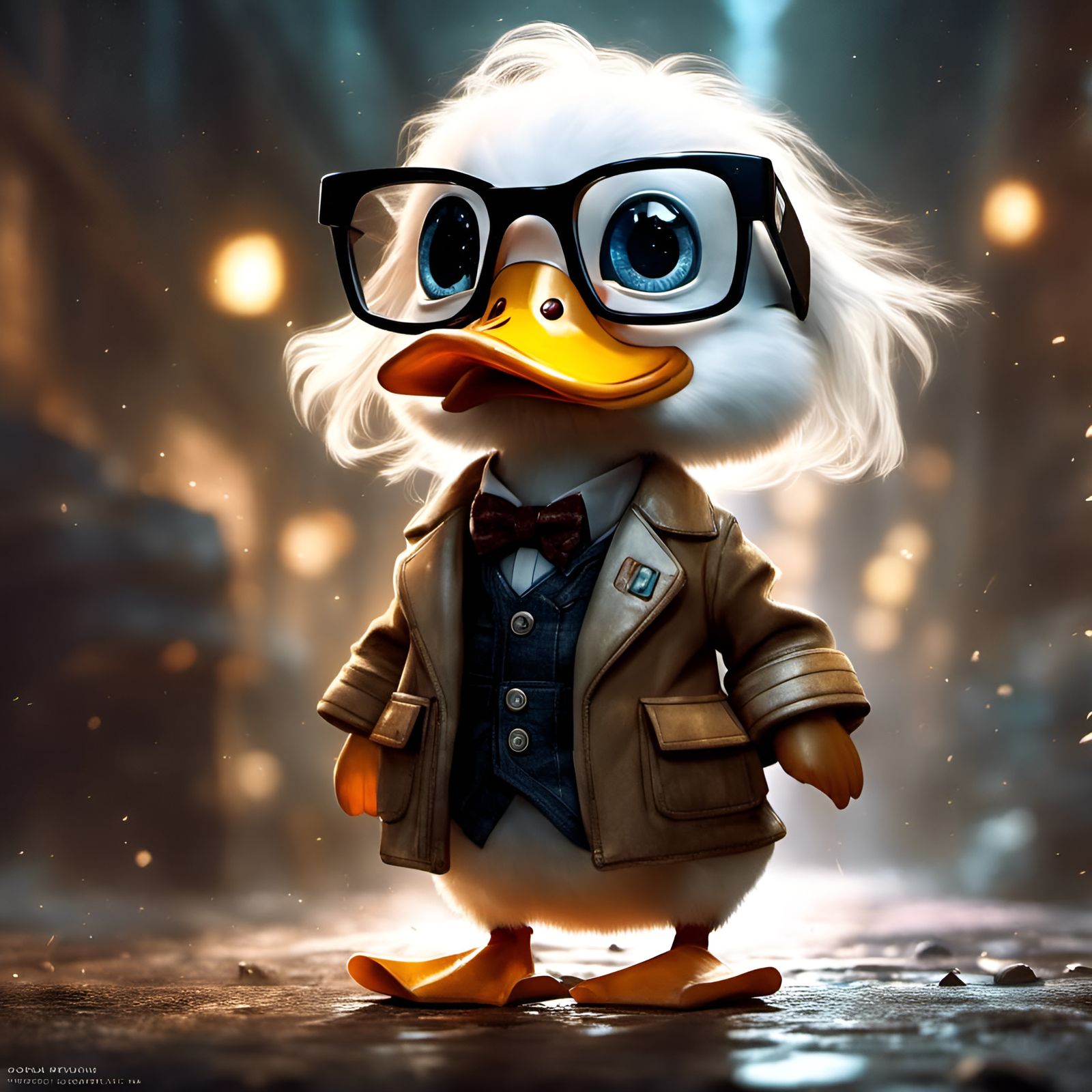 Chibi Duck as Doc Brown: Detailed 3D Art