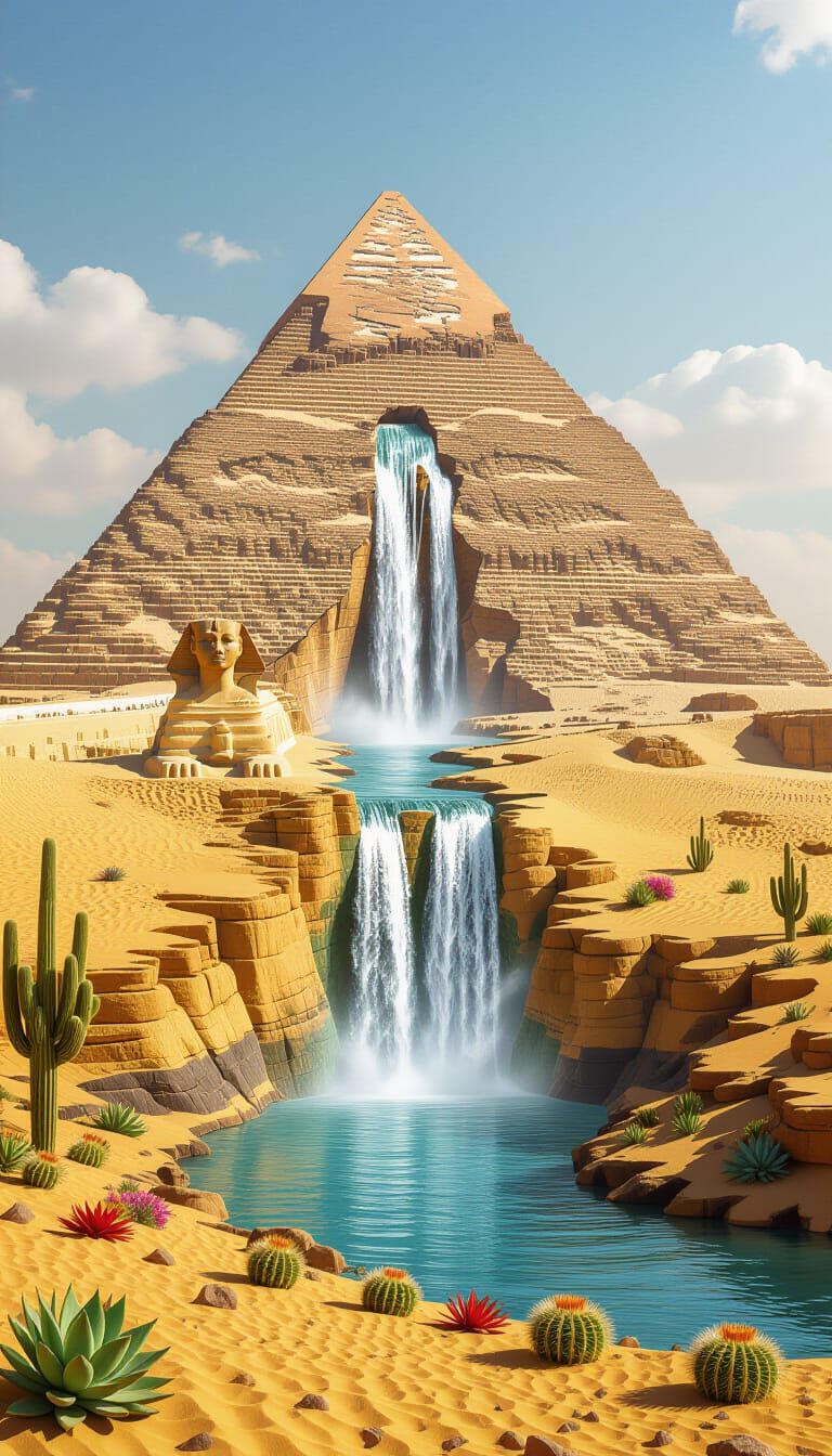 Waterfall Pyramid in Arid Egyptian Desert