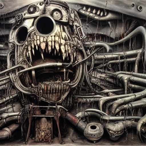 Monster's Decayed Teeth in Dieselpunk Surrealism
