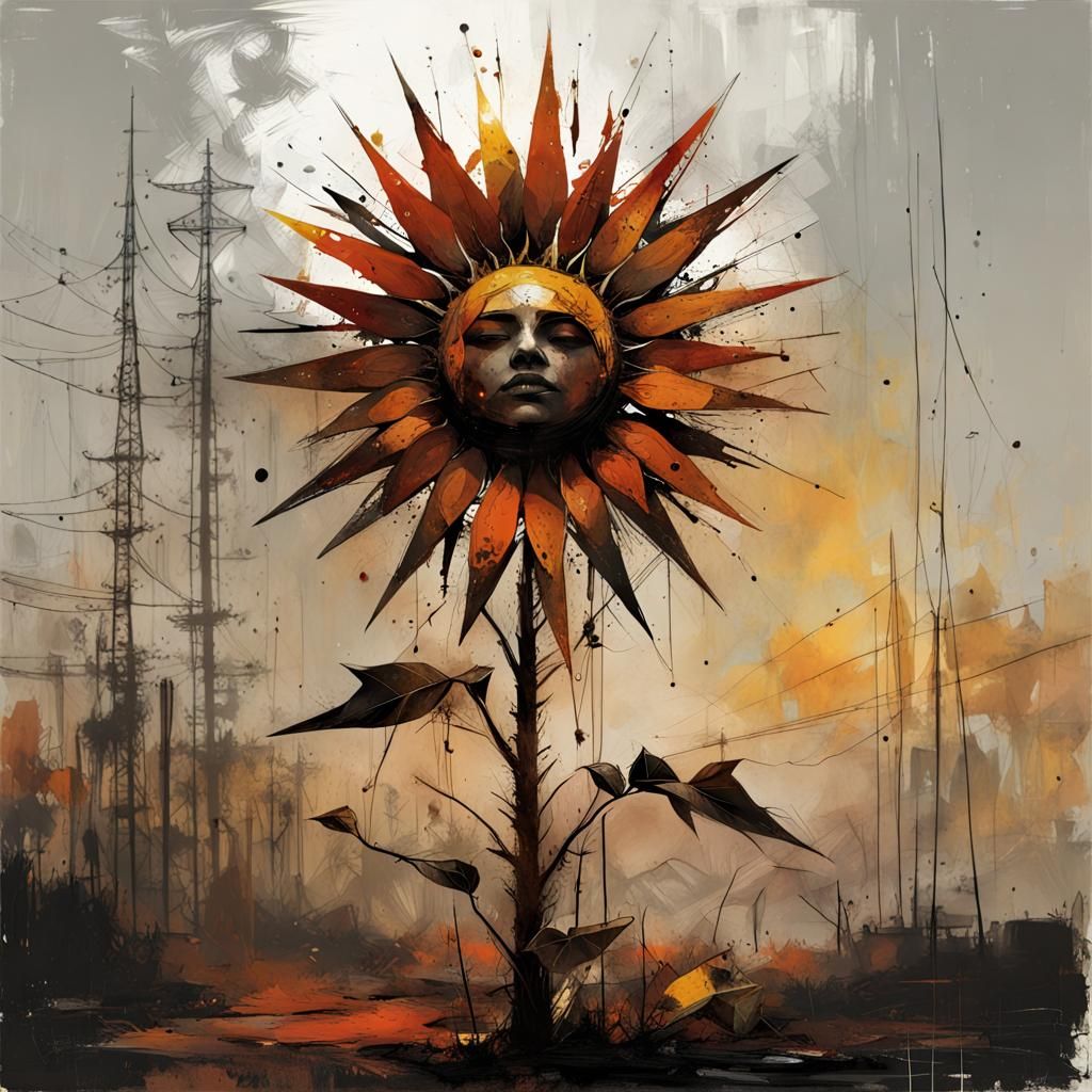 Rusty Metal Sunflower Art Inspired by Surrealism
