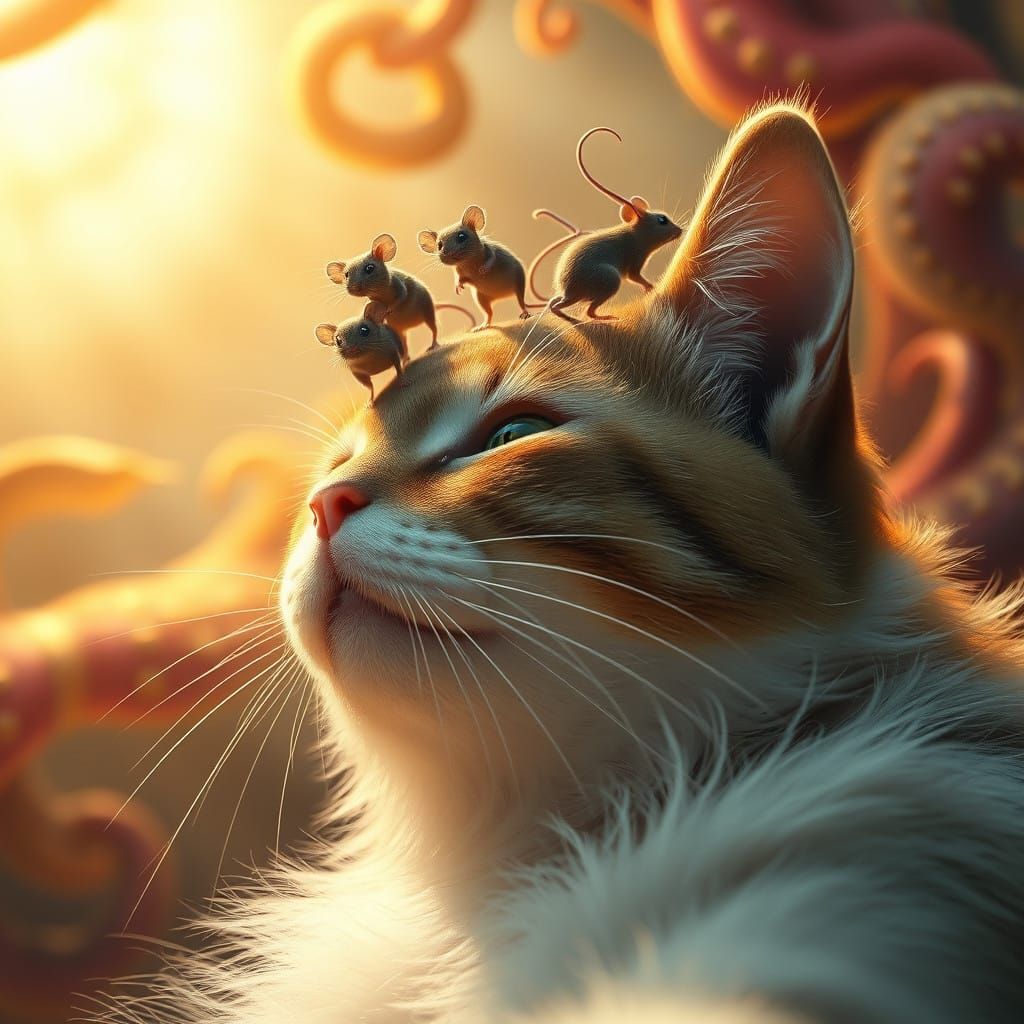 Mice Dance in a Fantastical Cat's Halo