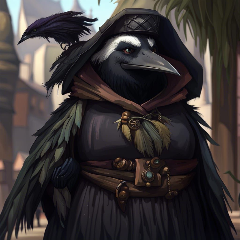 Opulent Kenku Attendant in Rich Attire