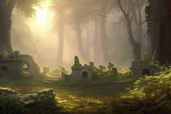 Overgrown Forest Ruins with Volumetric Lighting