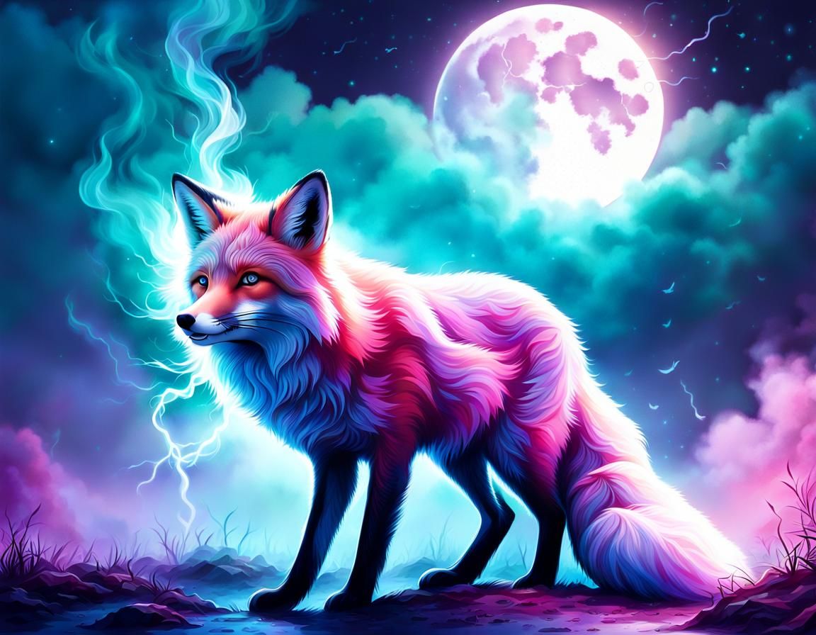 Fox in Surreal Pink and Teal Lighting