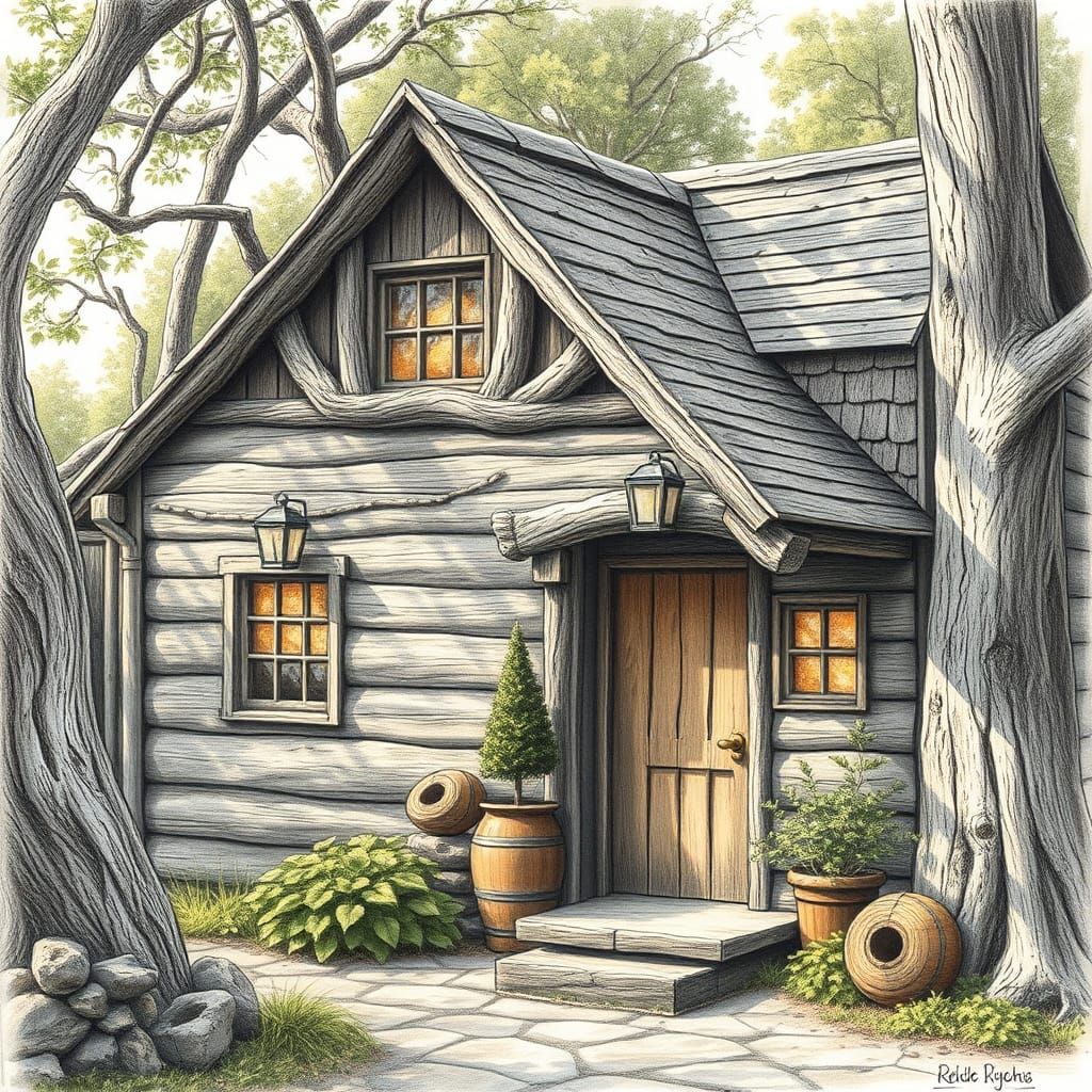 Inviting Cottage with Natural Exterior as Detailed Drawing