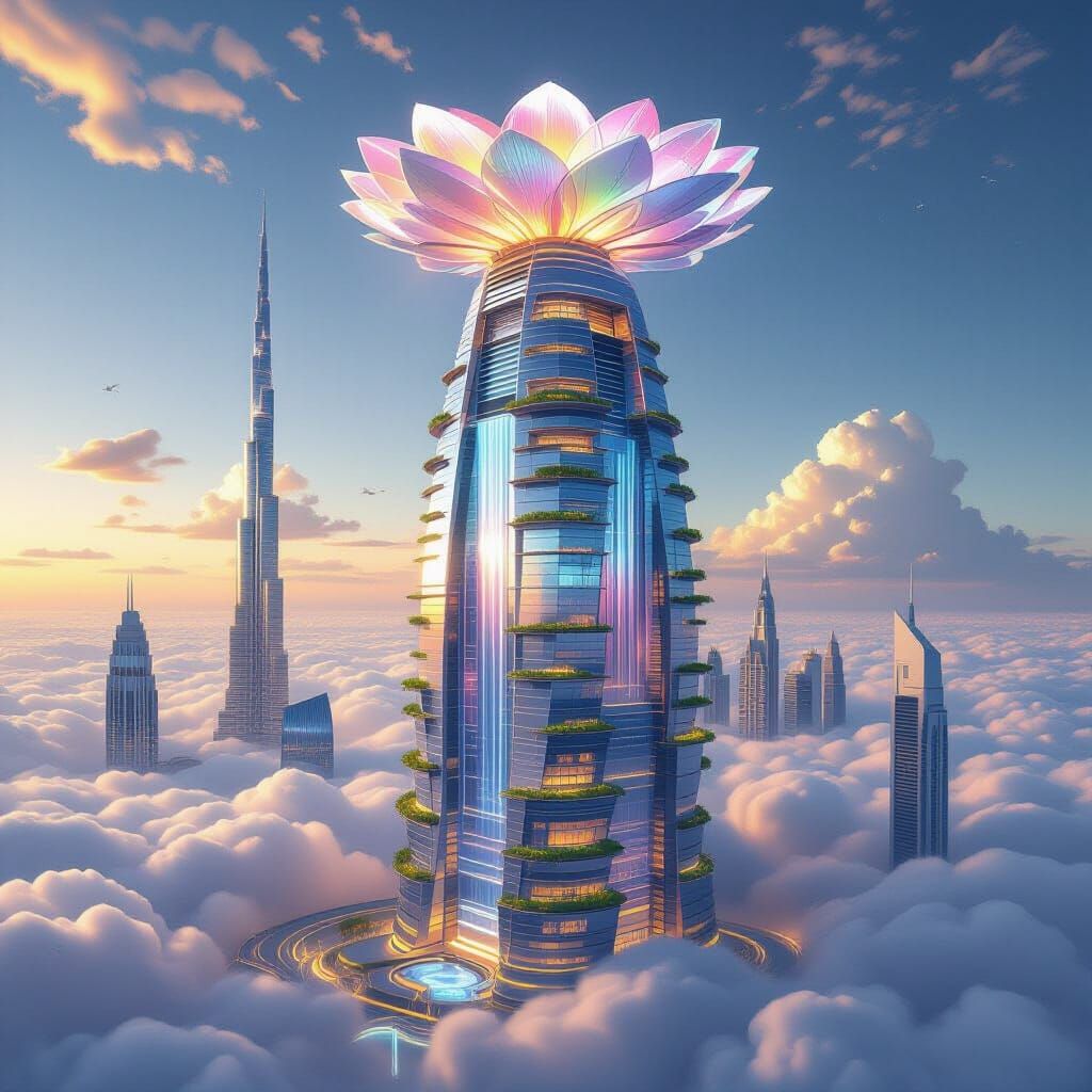 Futuristic Dubai Skyscraper: Blooming Desert Flower