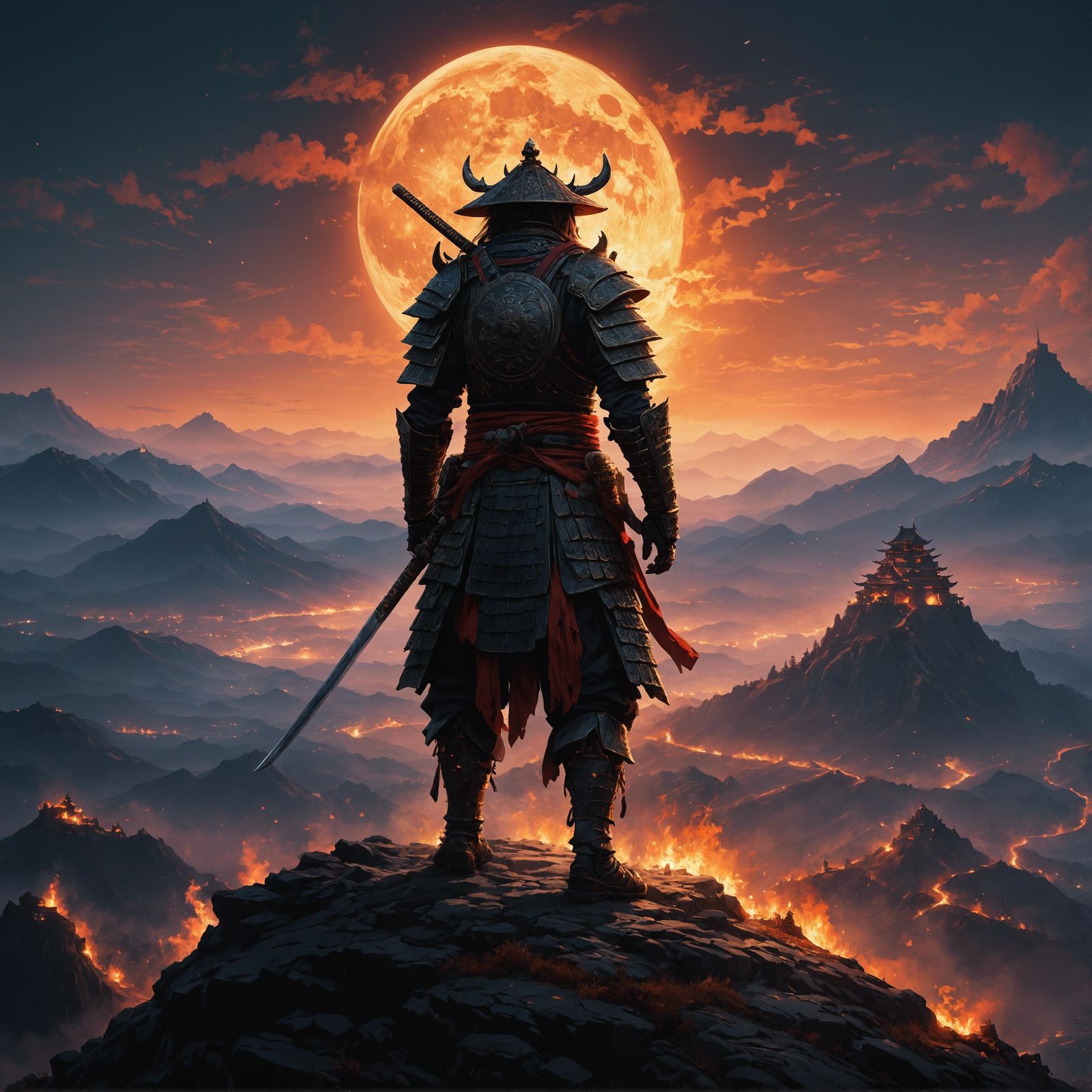 Earth Elemental Samurai Warrior on Moonlit Mountain