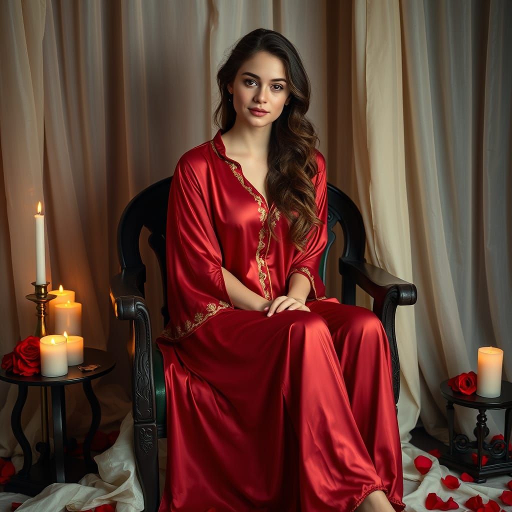 Elegant Woman in Red, Art Nouveau Style