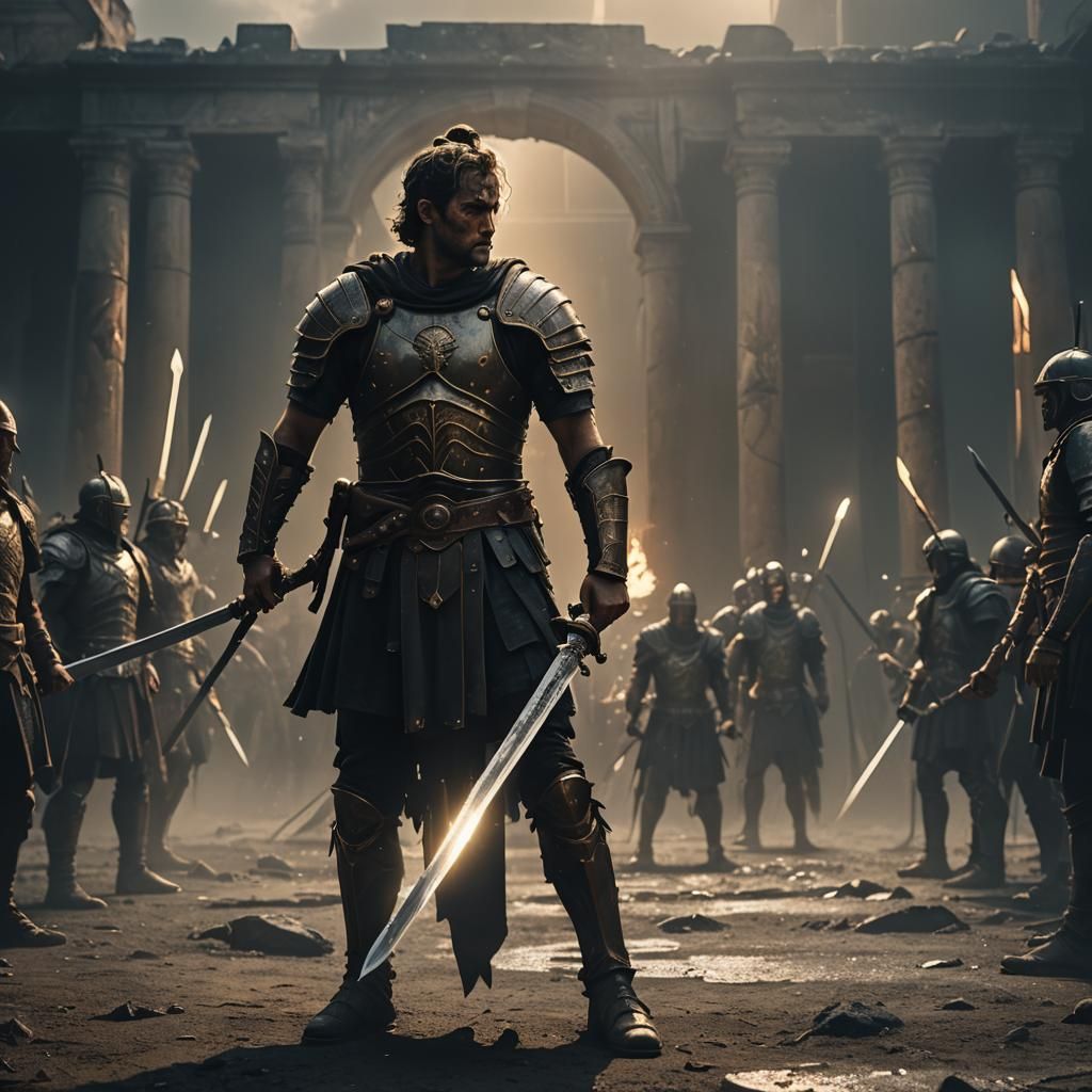 Dystopian Roman Warrior Confronts Darkness