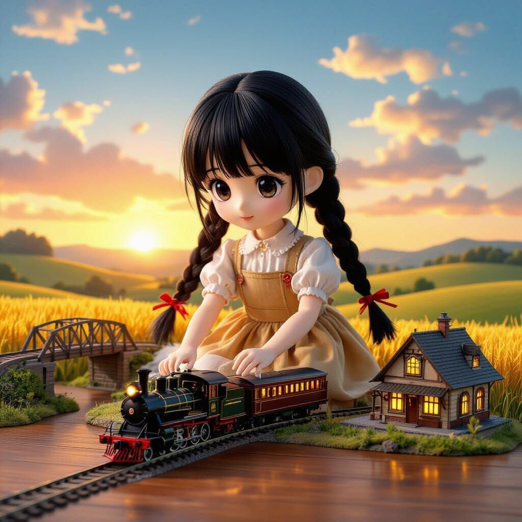 Tiny Anime Girl Assembles Miniature Diorama with Tilt-Shift