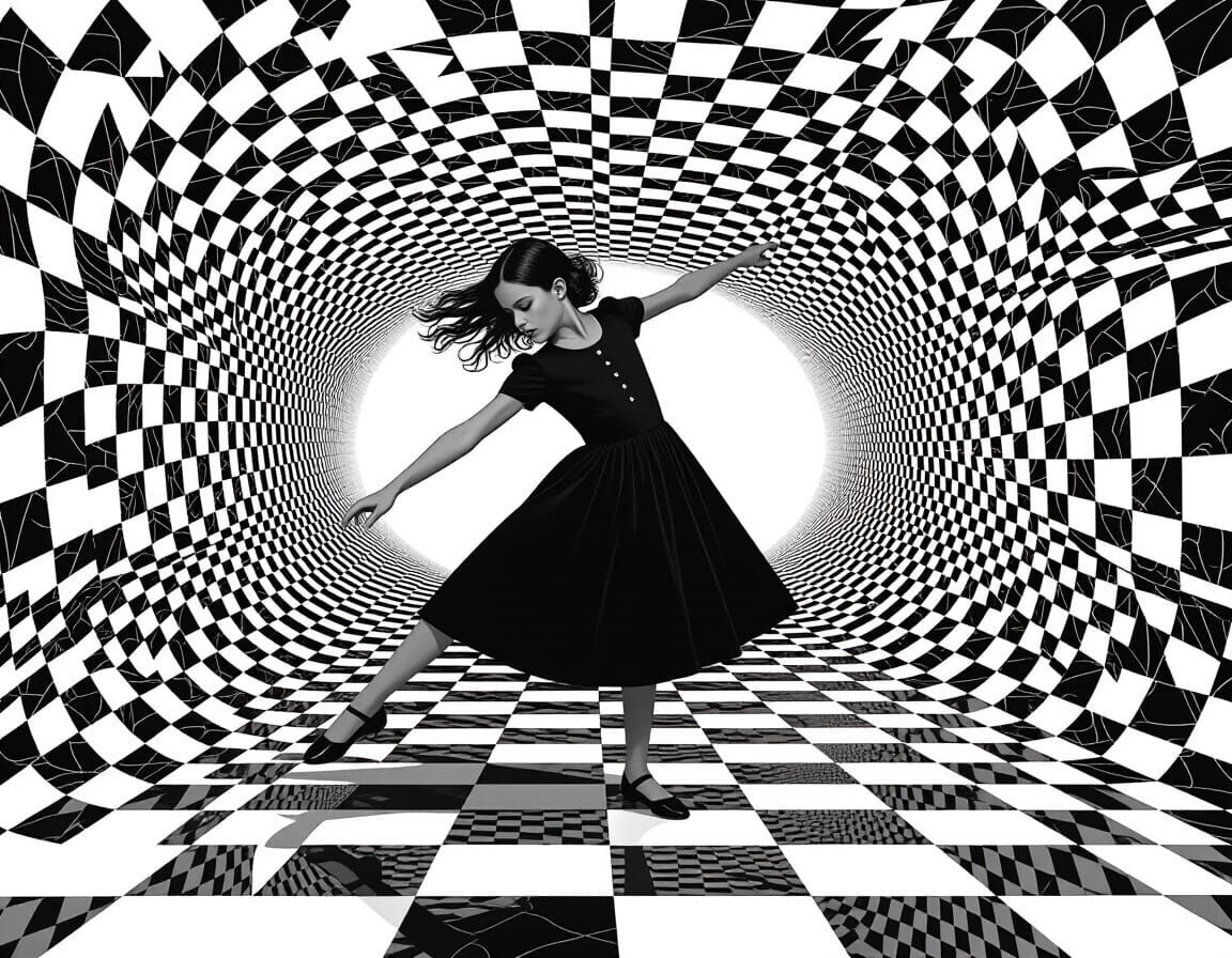 Wicked Beauty in Escher-esque Dark Academia Op Art