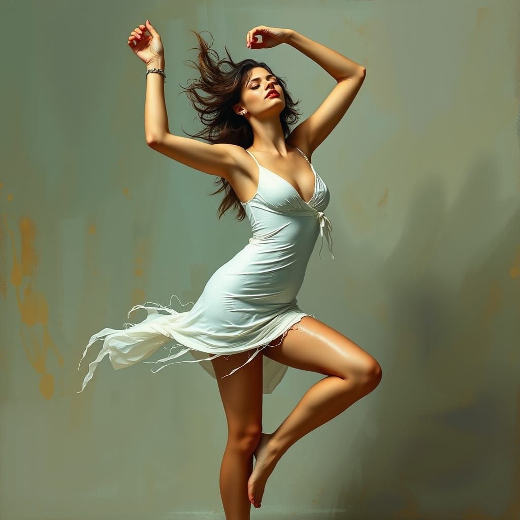 Woman Dancing in Wet White Mini Dress