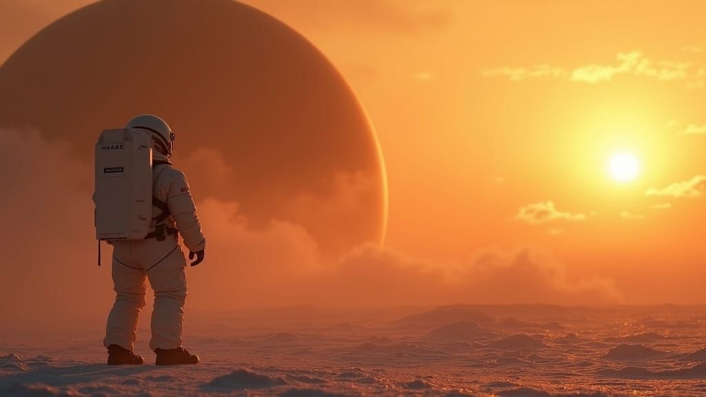 Astronaut on Titan in Orange Hues