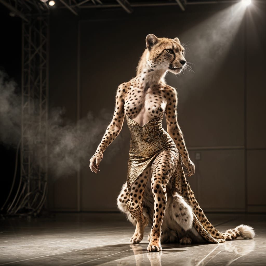 Glamorous Cheetah Fashion Model on Runway