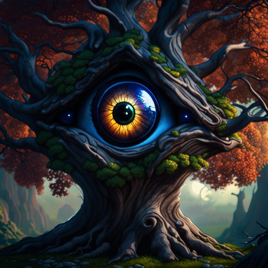 Giant Eye in a Tree: Detailed Fantasy Art