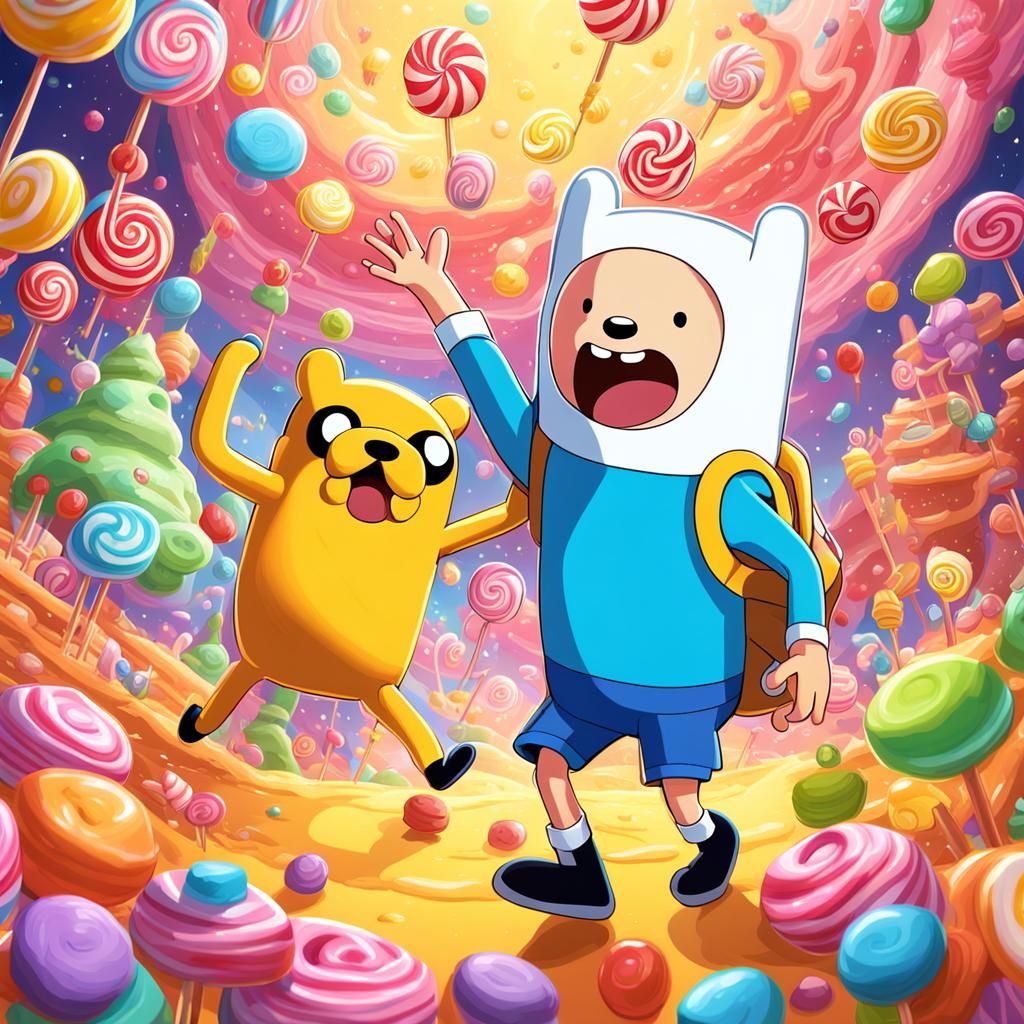 Finn and Jake High Five in Candy Art Style
