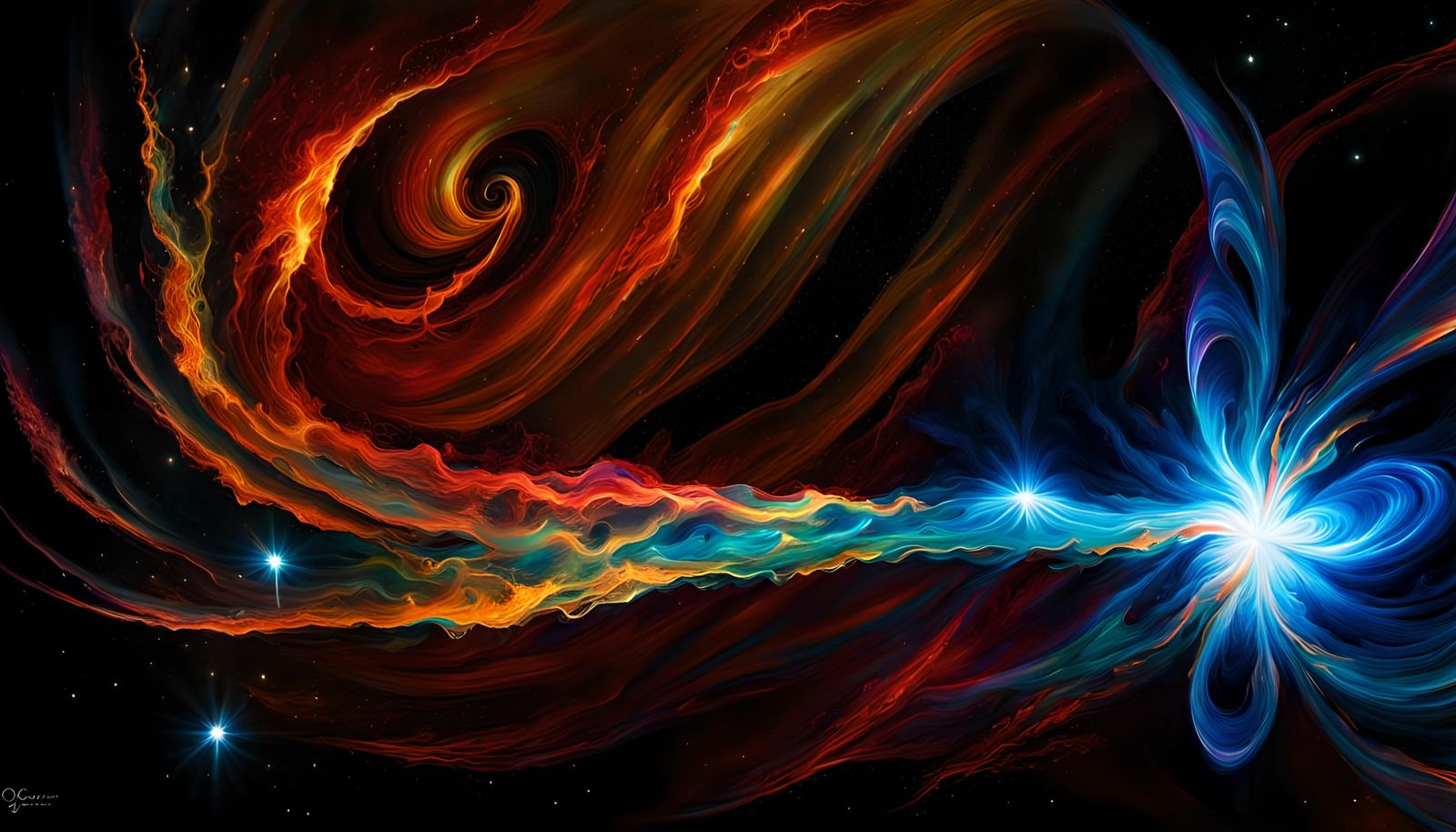 Cosmic Birth: Impasto Painting of Twin Flare-Stars
