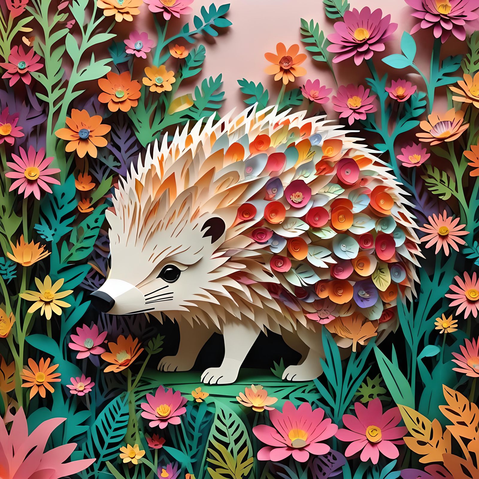 Papercut Kirigami Hedgehog in a Pop-Up Garden