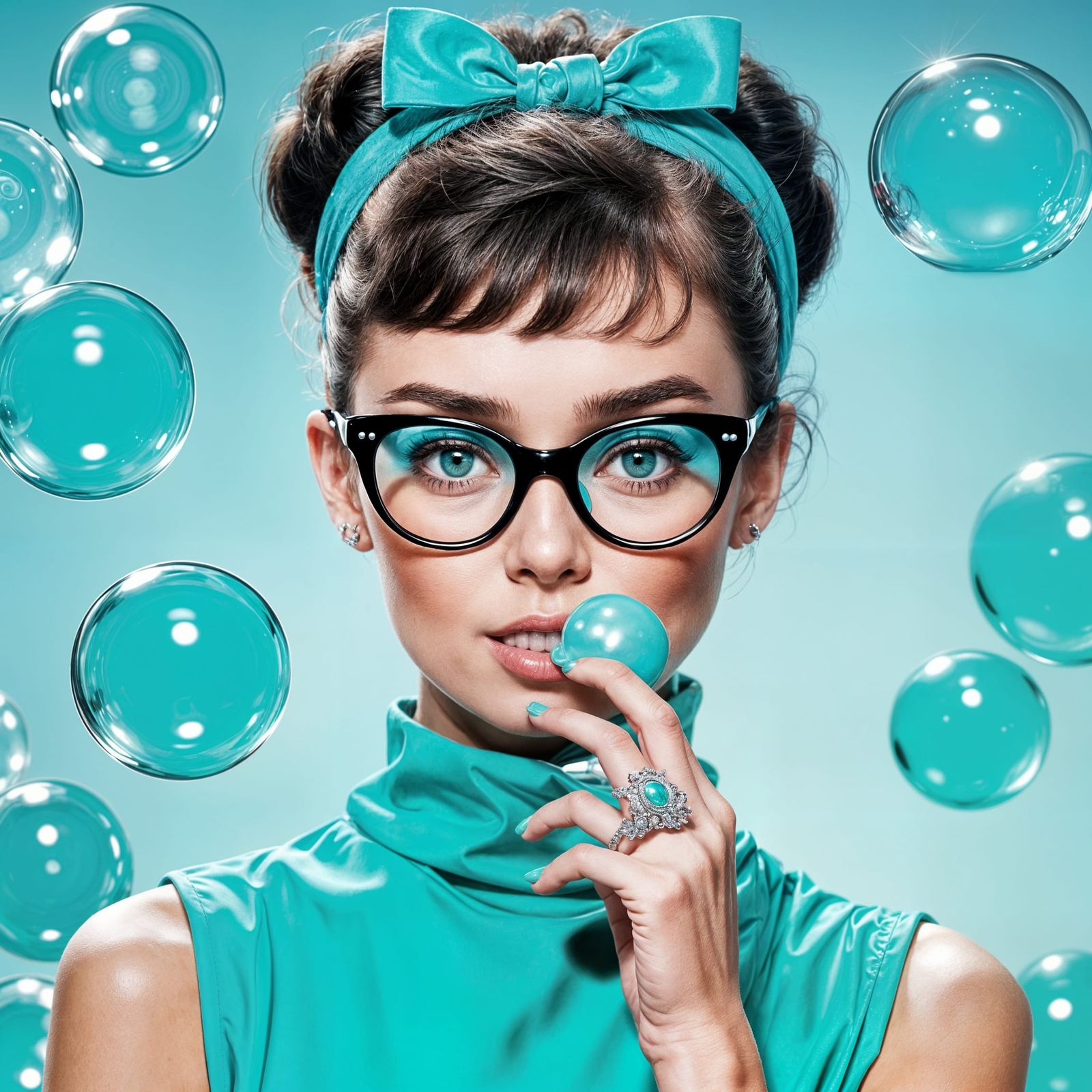 Audrey Hepburn Portrait with Bubble Gum