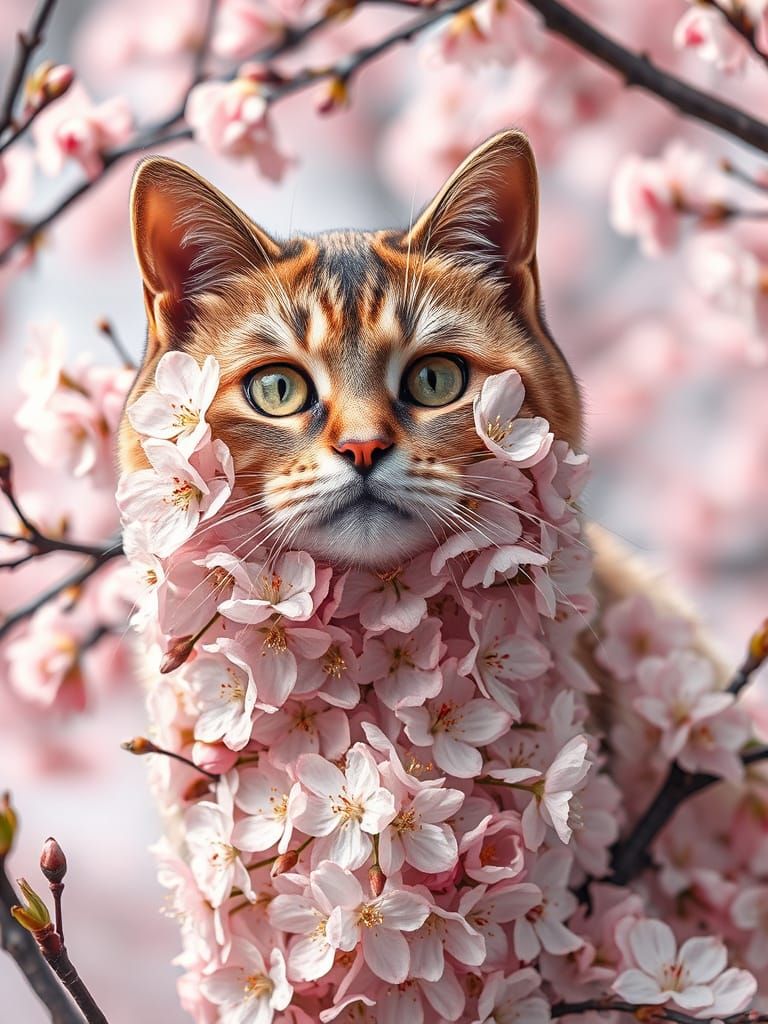 Vibrant Sakura Cat in Wildlife Photography Style