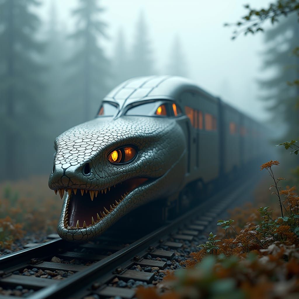 Futuristic Snake Train Concept Art in Sci-Fi Style