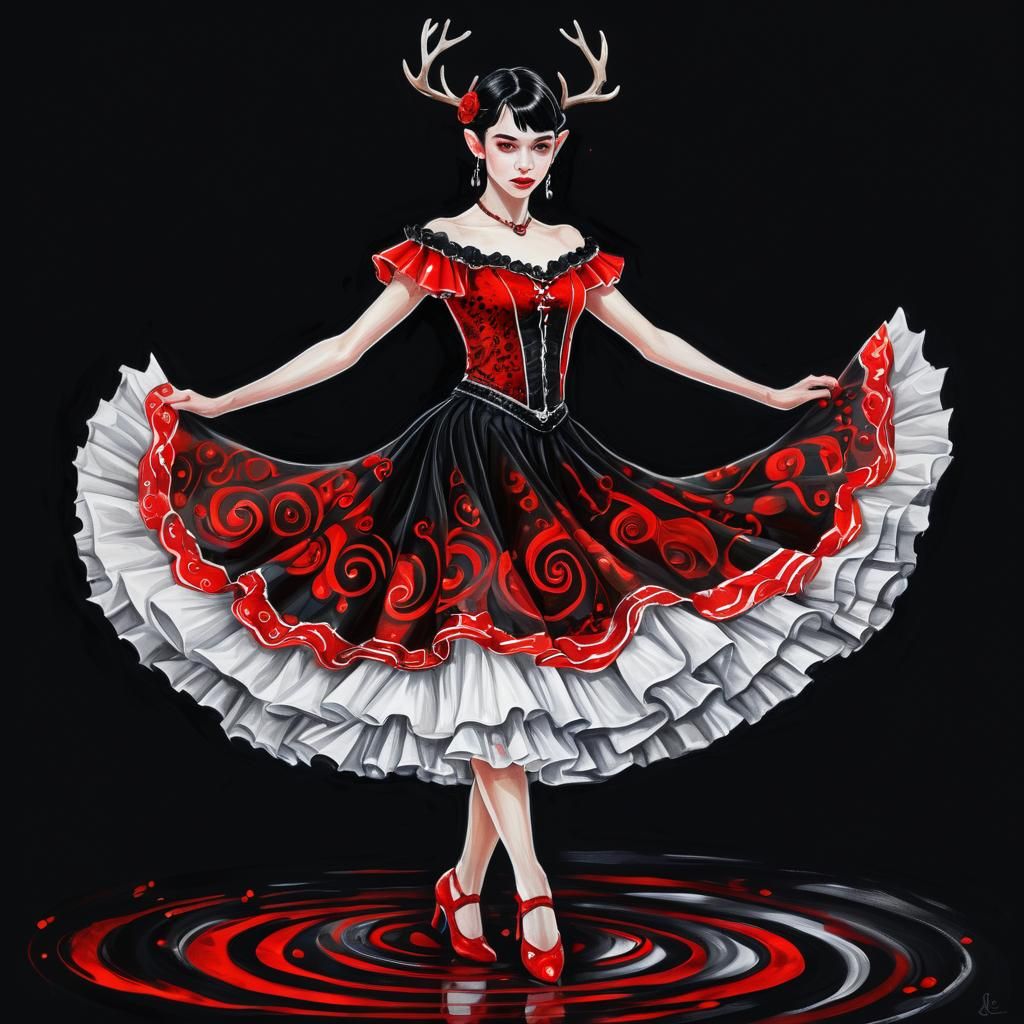 Flamenco Elf Dancer in Airbrushed Ink Illustration Style