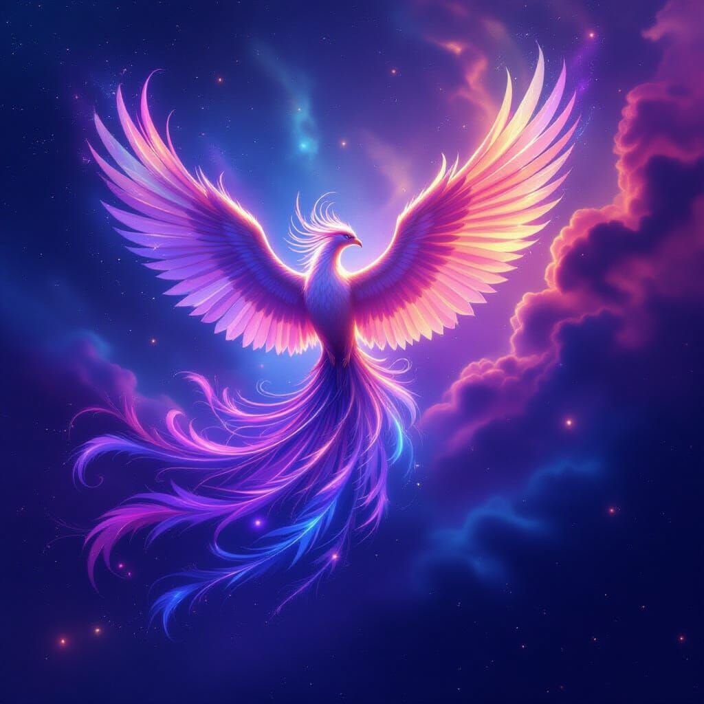 Majestic Phoenix Rises from Cosmic Nebula