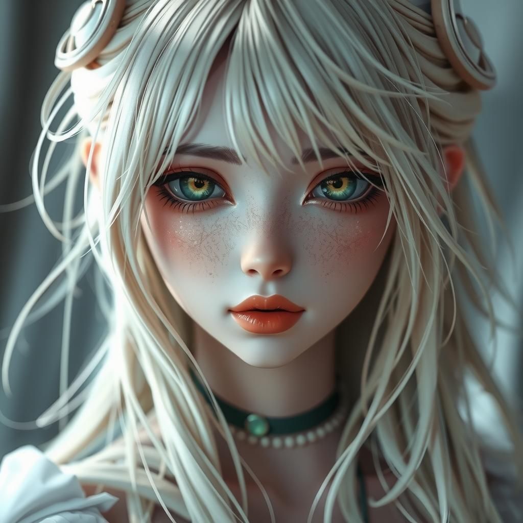 Ethereal Woman with Green Eyes in 3D Anime Art