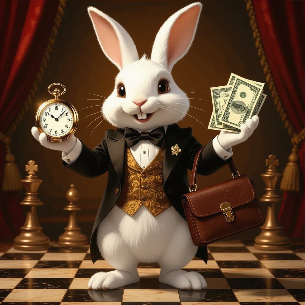 Dapper Rabbit with Golden Pocket Watch