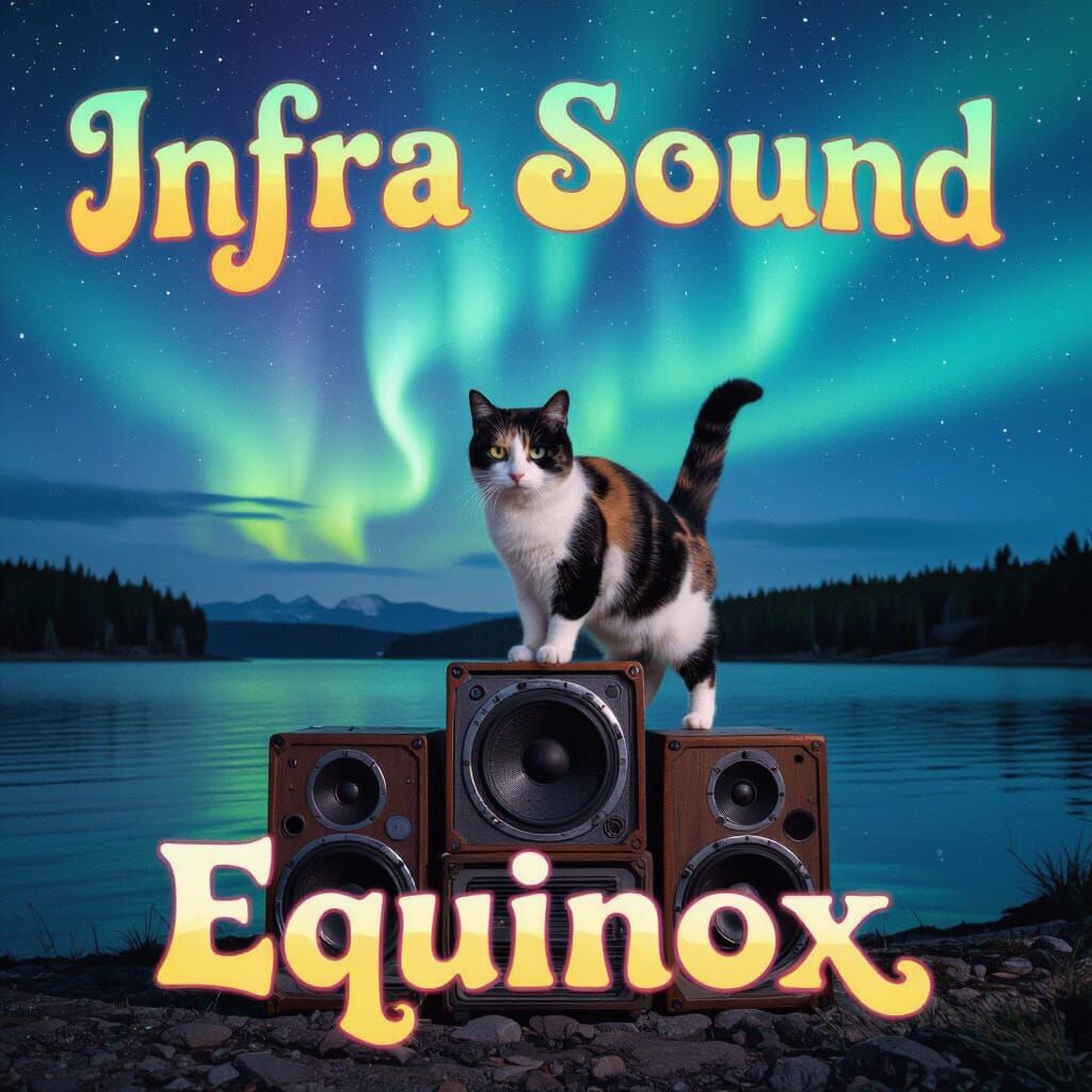 Calico Cat on Speaker Tower Under Aurora