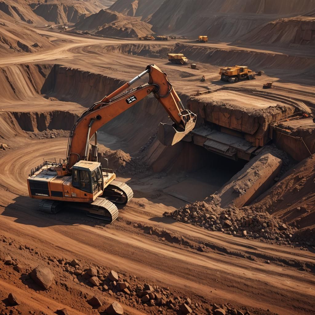 Massive Excavator in Open Pit Mine: Industrial Concept Art