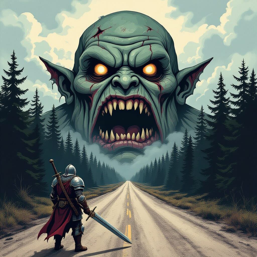 Hero Confronts Abomination Devouring the Road
