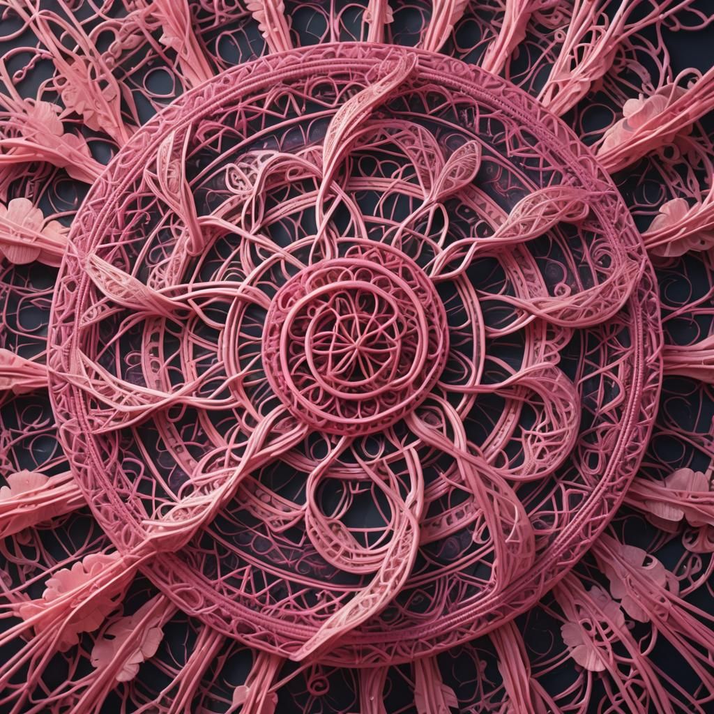 Pink Ribbon Mandala in Ethereal Art Nouveau Style