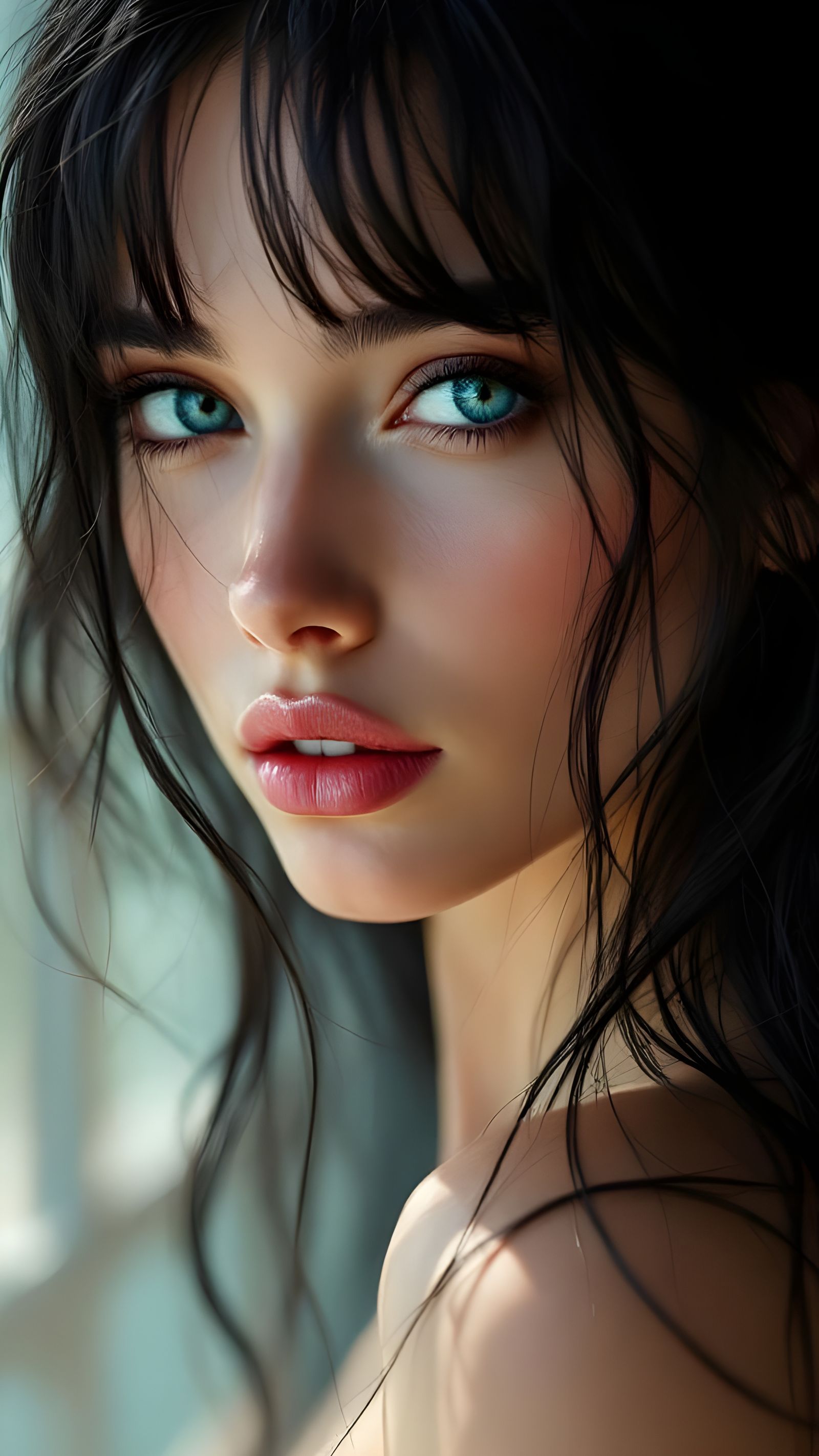 Hyperrealistic Portrait of a Model with Piercing Blue Eyes