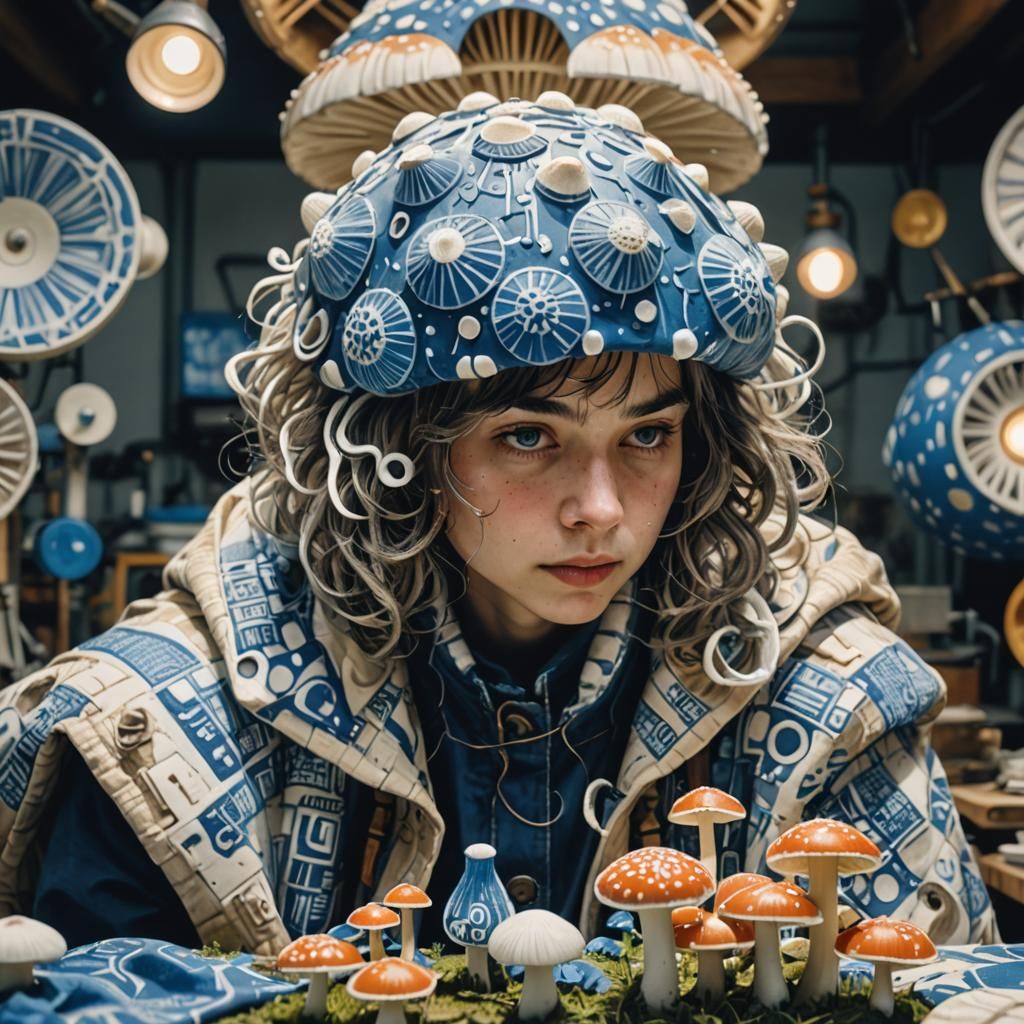 Activists Tend Glowing Mushrooms: Linocut Style