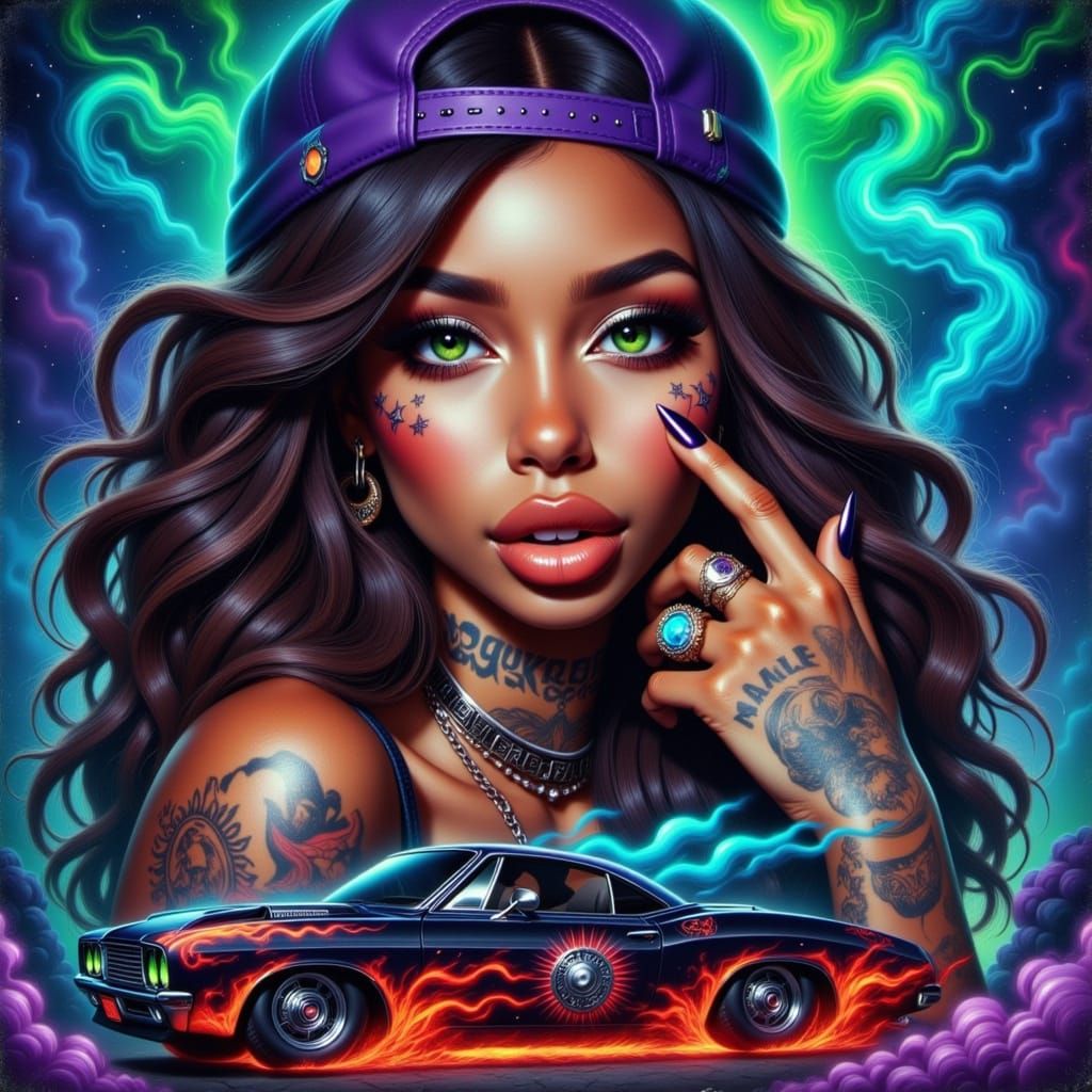 Maori Woman Portrait with Swirling Smoke