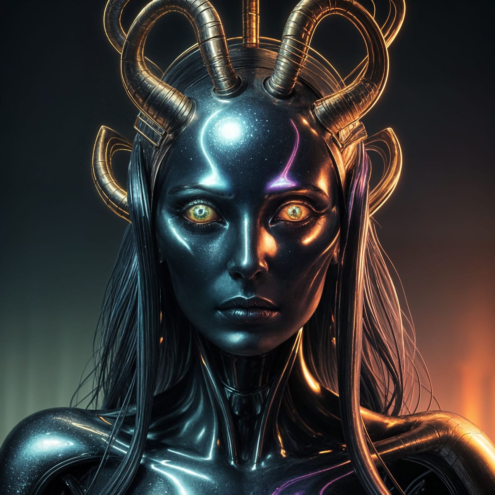 Metallic Woman Melting in Rainbow Colors: Digital Art