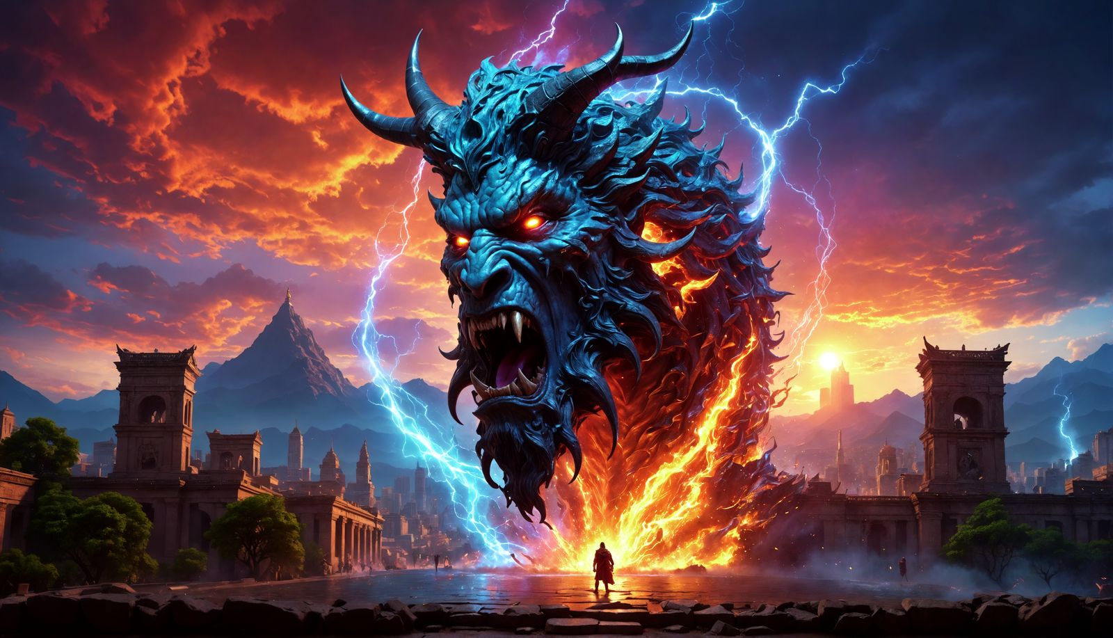 Dramatic Arch Demon Summoning in Mythical City