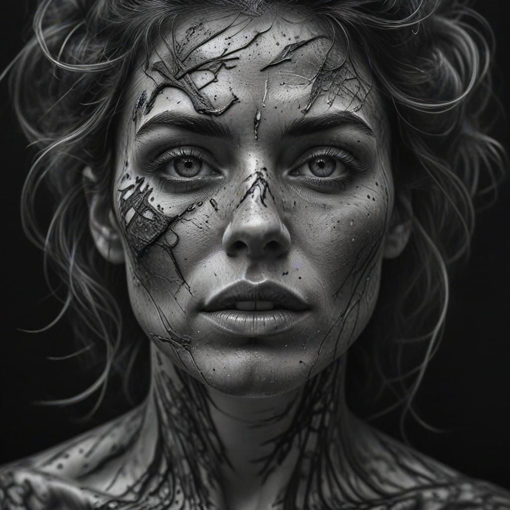 Emotive Hyperdetailed Charcoal Self Portrait