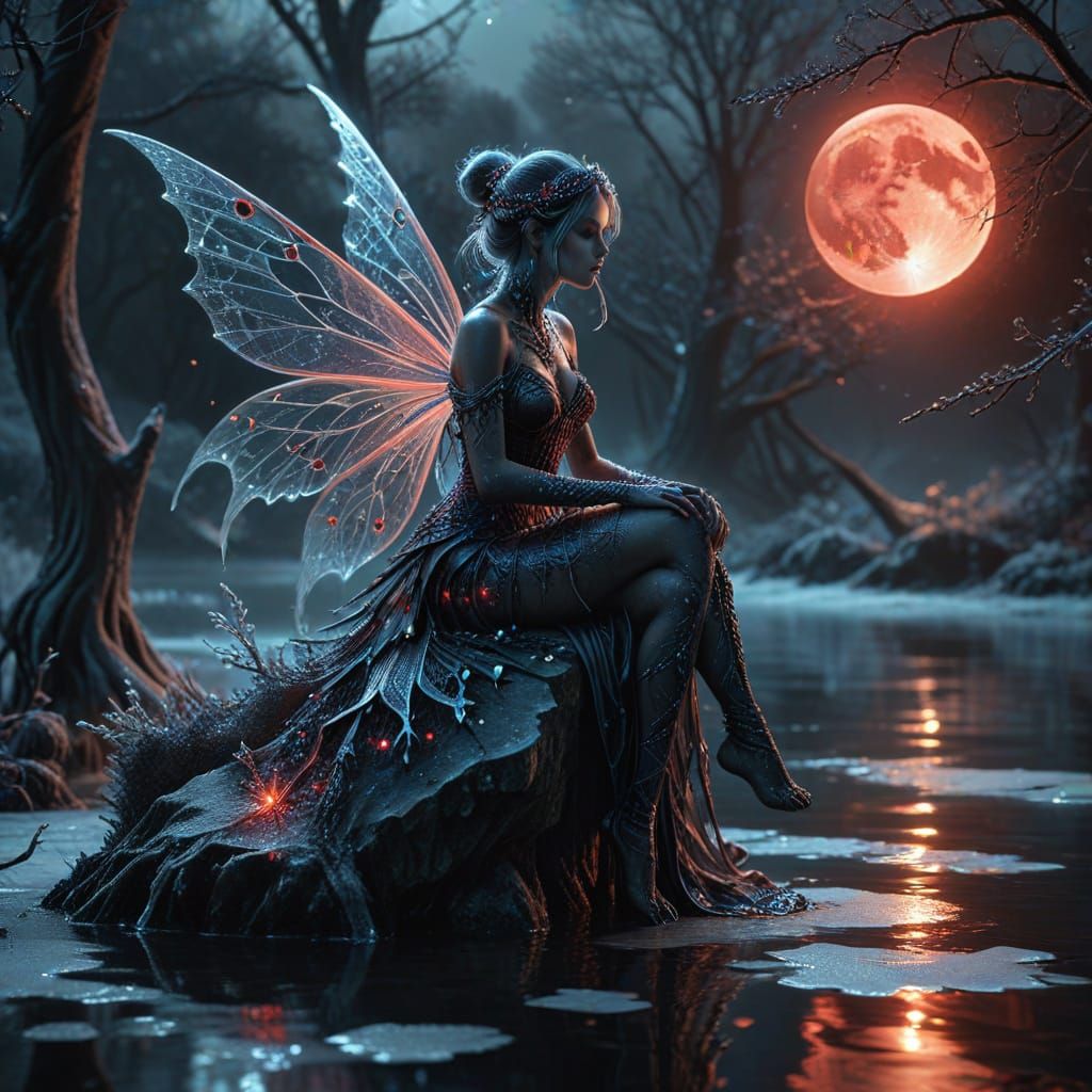 Gothic Fractal Fairy Illuminates Frosty Winter Landscape