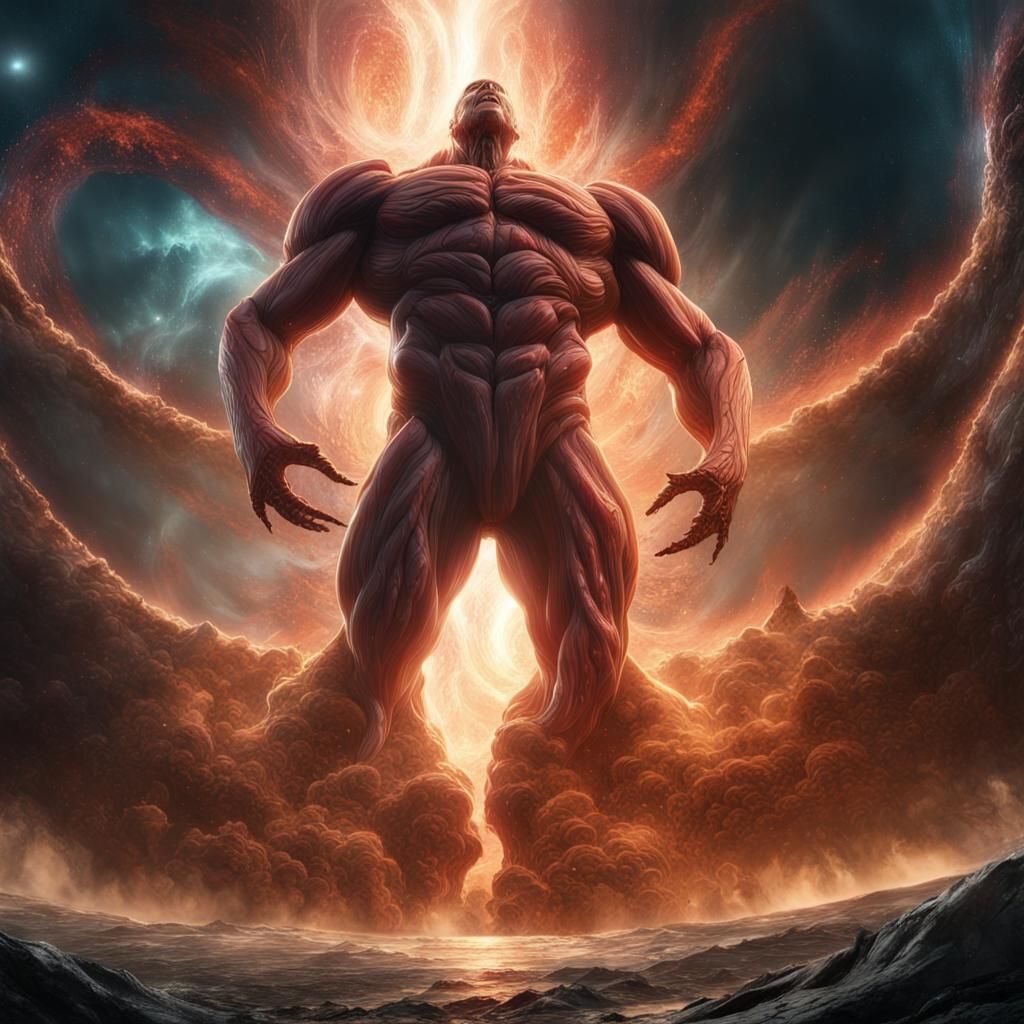 Cosmic Light Titan Battles Dark Leviathan in Epic Art