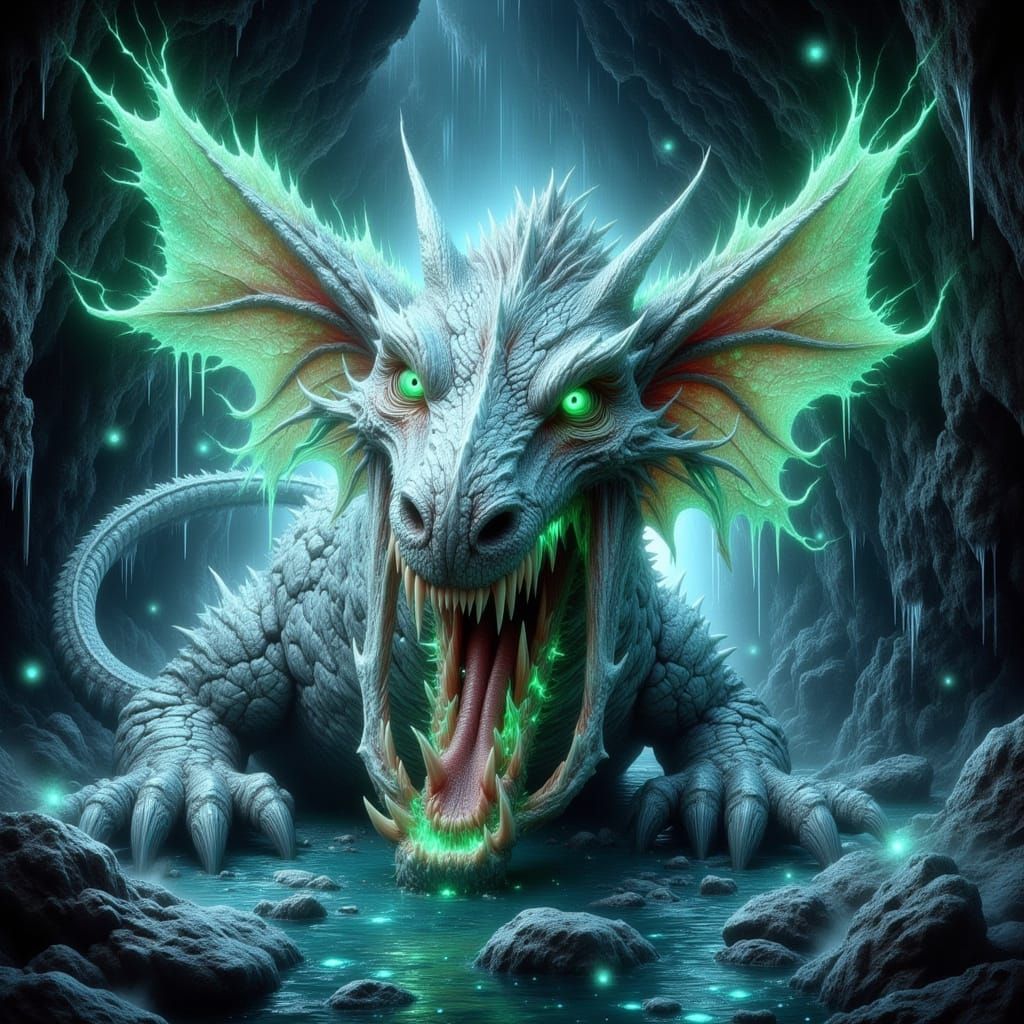 Hyperrealistic Cosmic Dragon in Rocky Cave