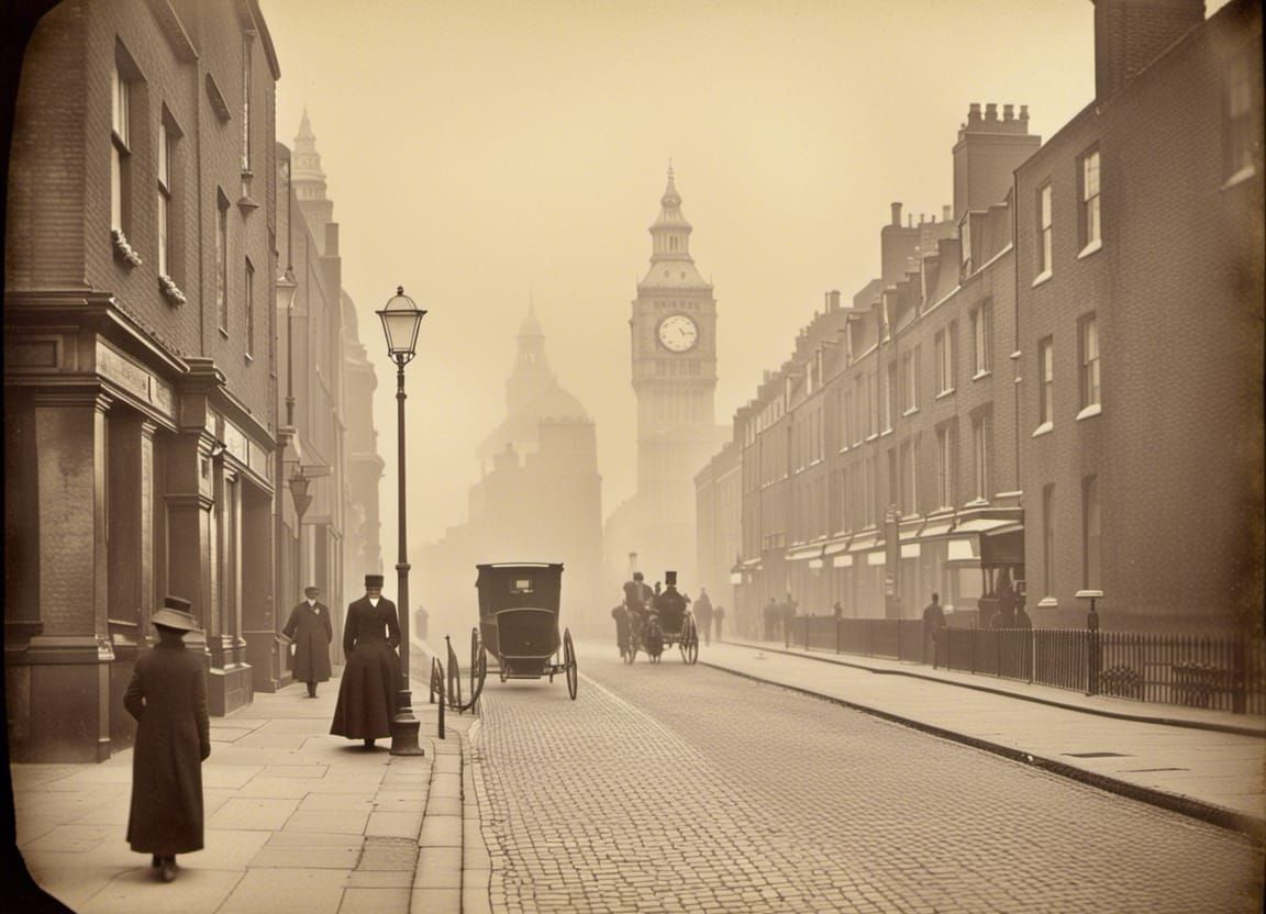 1880s misty London street #film 1900s photograph vignette retro