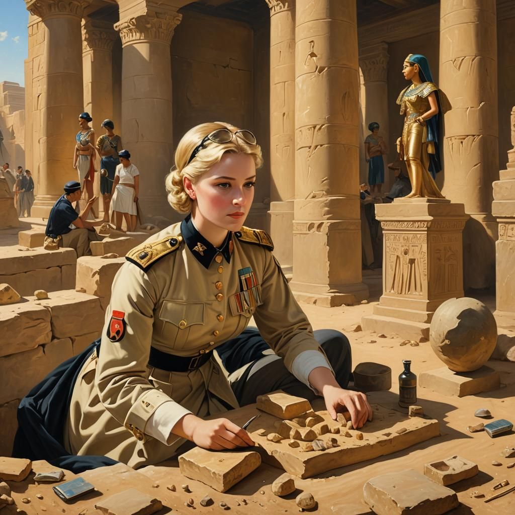 Woman Officer at Egyptian Dig in Neoclassical Style