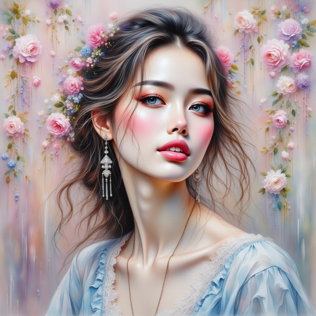 Asian Princess in Jungle Watercolor Masterpiece