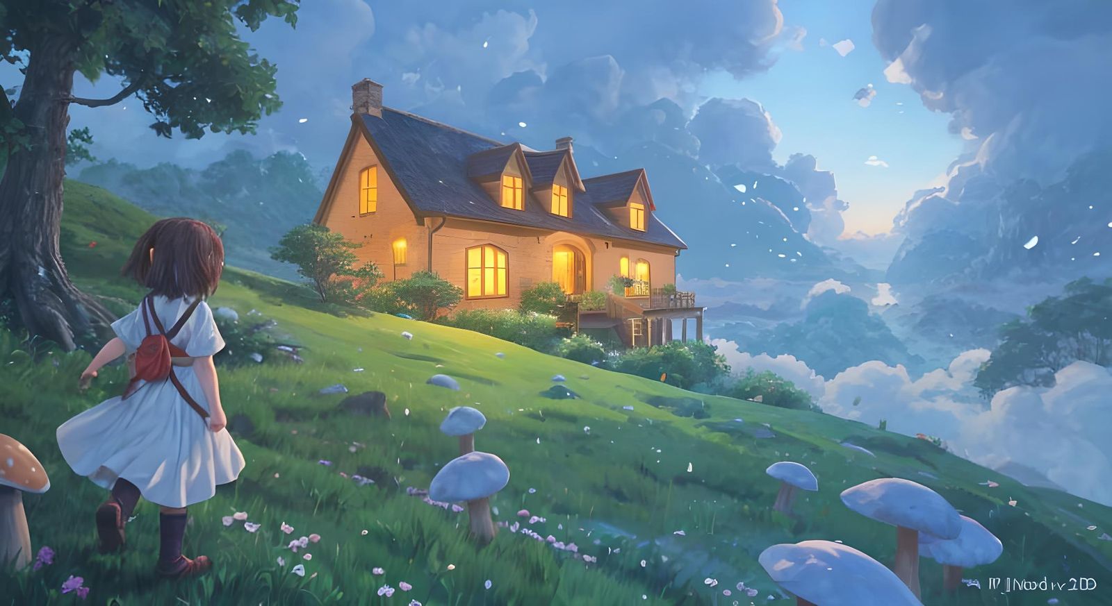 Fairytale Cottage Among Giant Mushrooms: 3D Anime Art