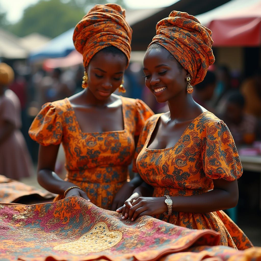 Nigerian Women in Vibrant Ankara Prints at Noon Marketplace
