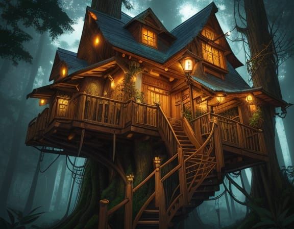 Cozy Treehouse in a Vibrant Fantasy World