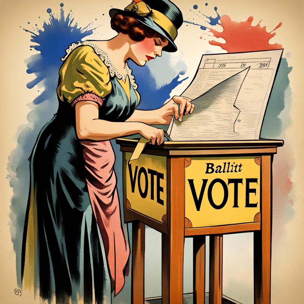 1920s Woman Voting with Colorful Splash Effect